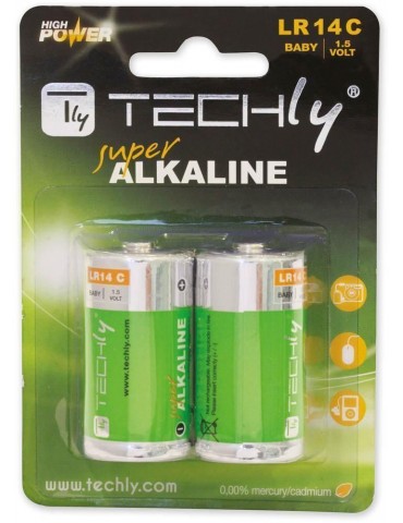 Techly Blister 2 Batterie High Power Mezza Torcia C Alcaline LR14 1,5V (IBT-KAL-LR14T)