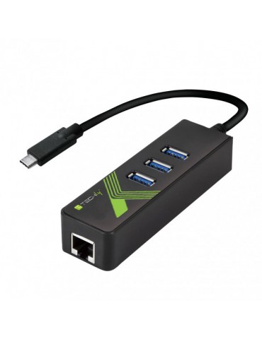 Techly Adattatore Convertitore USB-C Ethernet Gigabit con Hub 3 porte USB-A 3.0