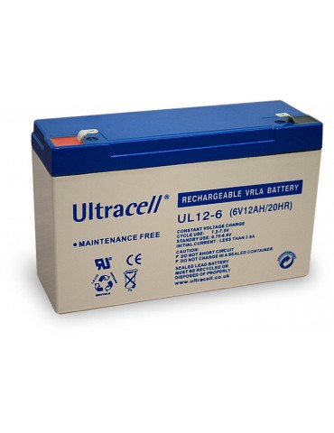 Batteria Ricaricabile 6V 12Ah, Ultracell UL12-6(Faston 187 - 4.8 mm)
