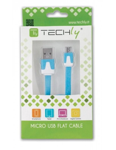 Techly Cavo Flat USB AM a Micro USB M Azzurro 1m (ICOC MUSB-A-FLBL)